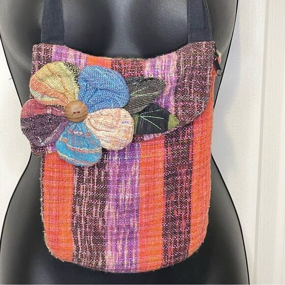 Boho Hippie Cloth Crossbody Orange Purple Gray Blue Adjustable Black Strap - Picture 1 of 11